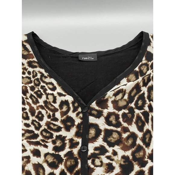 rue 21 short sleeve shirt animal print sheer button down tie waist small READ - Picture 6 of 9